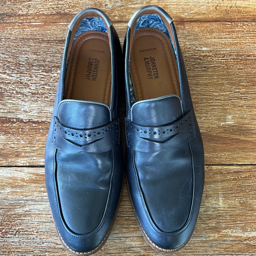 Johnston & Murphy Milliken Penny Loafers Leather Navy Men's Shoes Slip On Sz 8M